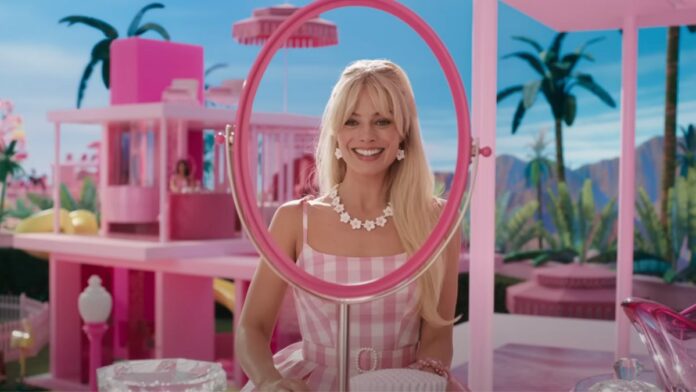 Margot Robbie in Barbicore pink for the Barbie trailer.